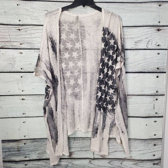 Vanity Women’s American Flag Cardigan Size L Open Front Black White Patriotic - Picture 1 of 7
